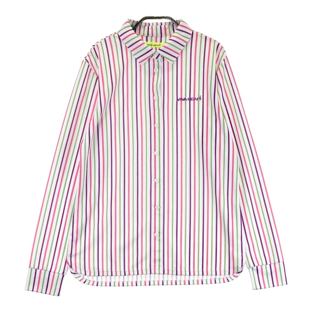 VIVA HEART ビバハート 長袖ポロシャツ マルチカラー ストライプ柄 ホワイト系 42 【中古】ゴルフウェア レディース