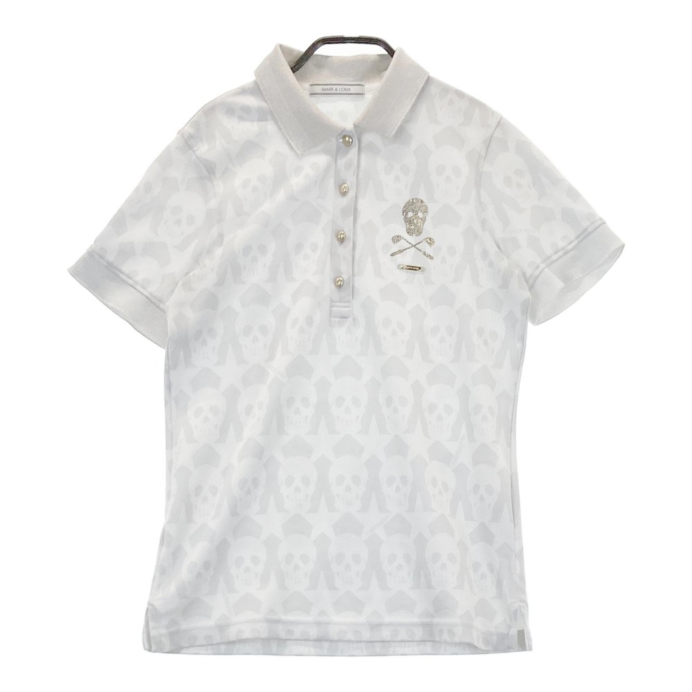MARK&LONA マークアンドロナ 半袖ポロシャツ スカル総柄 グレー系 M 【中古】ゴルフウェア レディース