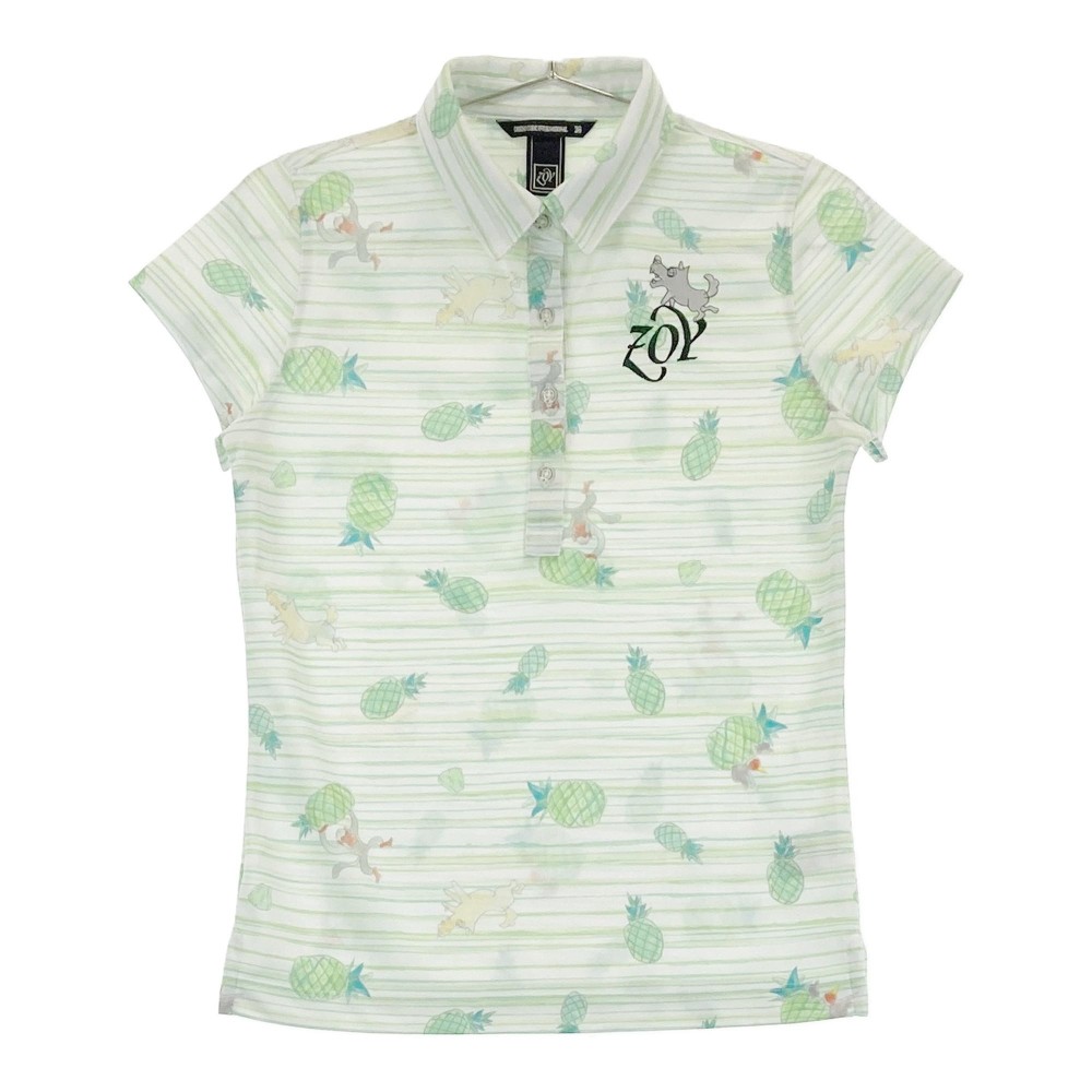 ZOY ゾーイ 半袖ポロシャツ ボーダー × 総柄 ホワイト系 36 【中古】ゴルフウェア レディース 5,049円