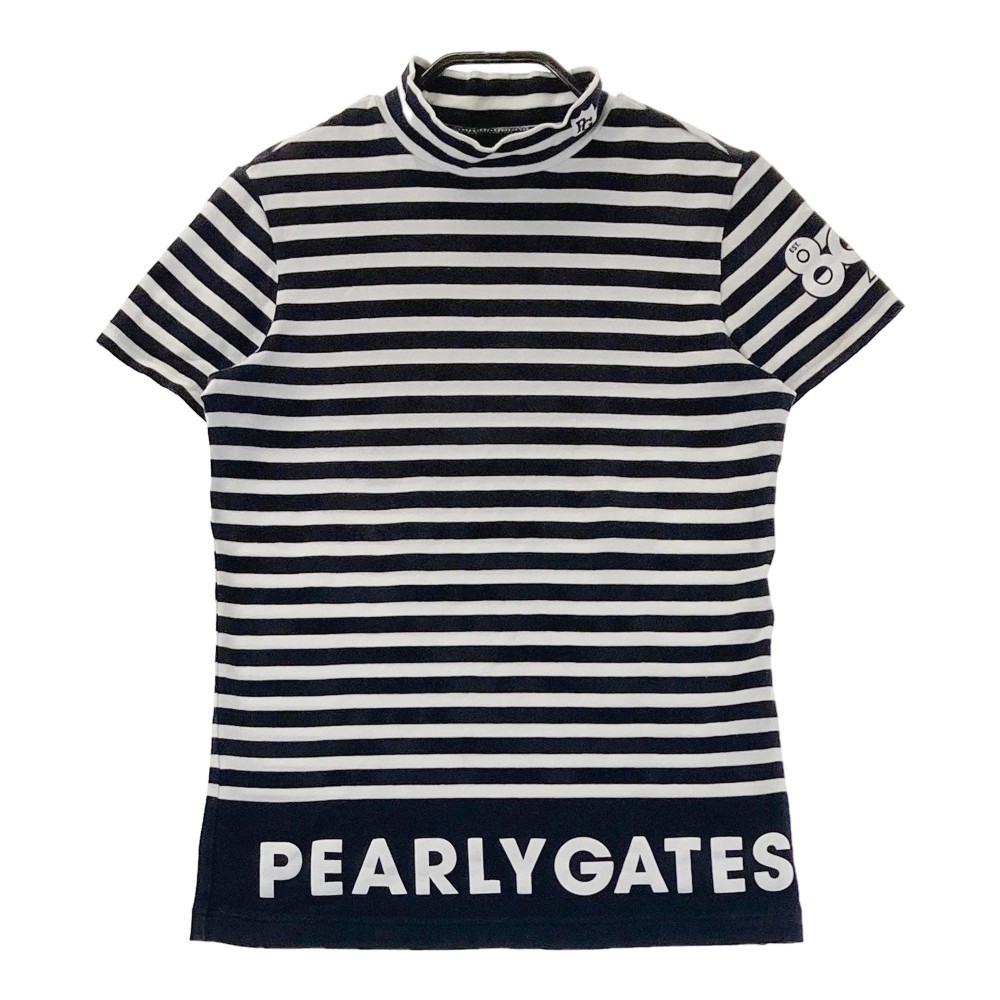 サイズ：0 PEARLY GATES パーリーゲイツ  長袖ハイネックインナーTシャツ ボーダー ネイビー系 [240101443865] ゴルフウェア レディース ストスト PEARLY GATES パーリーゲイツ ハイネック長袖インナーTシャツ