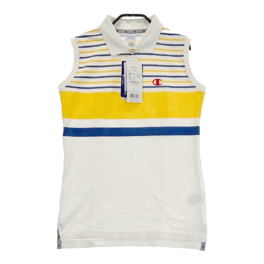 CHAMPION GOLF チャンピオンゴルフ ノースリーブポロシャツ ボーダー柄 ホワイト系 MEDIUM 【中古】ゴルフウェア レディース