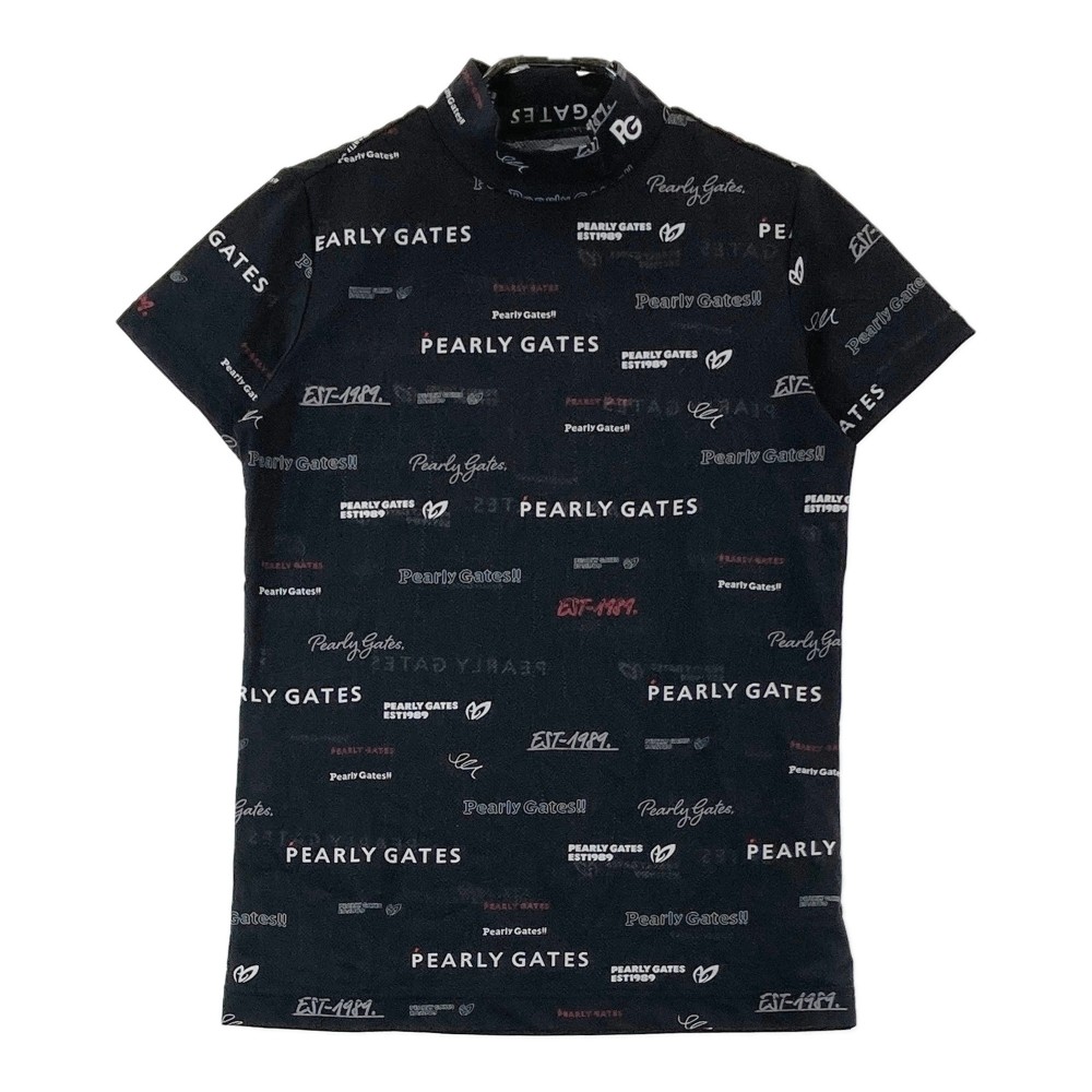 PEARLY GATES パーリーゲイツ 2024年モデル ハイネック 半袖Tシャツ ロゴ 総柄 ブラック系 0 【中古】ゴルフウェア レディース