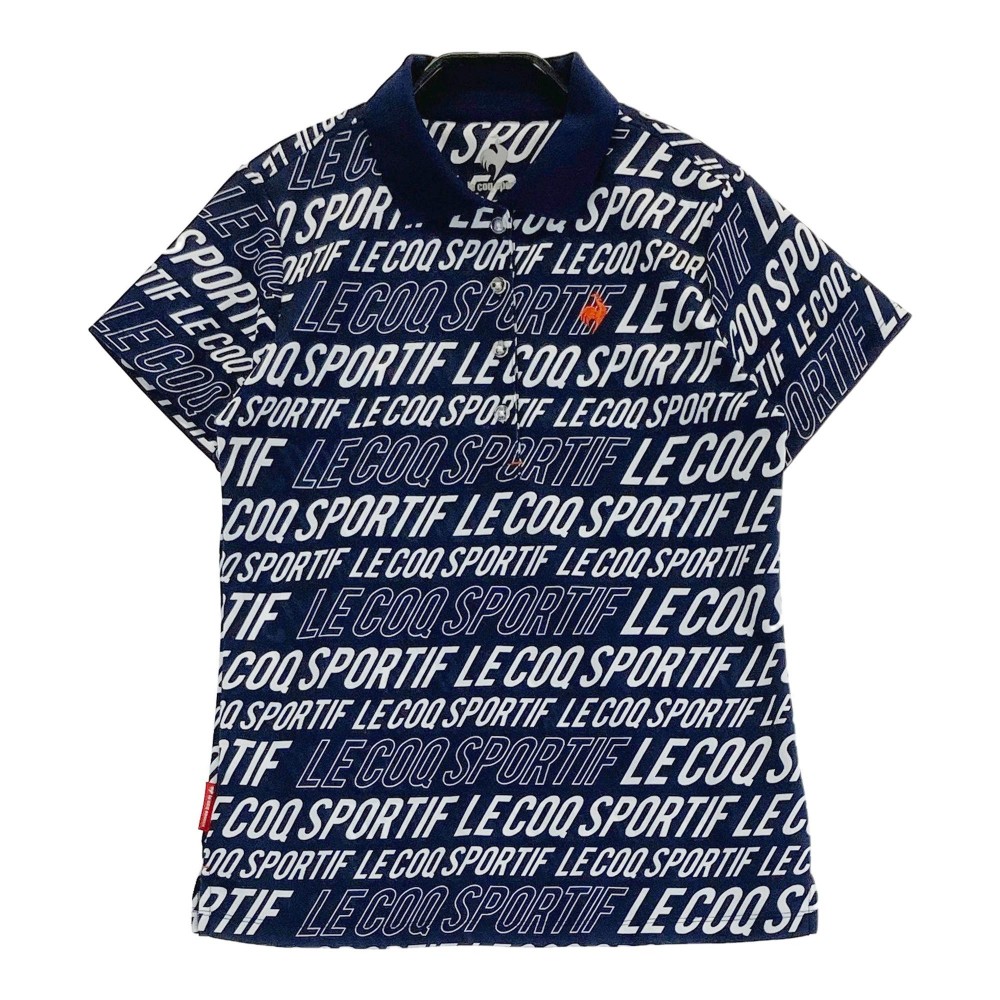 LECOQ GOLF ルコックゴルフ 2022年モデル 半袖ポロシャツ 総柄 ネイビー系 L 【中古】ゴルフウェア レディース