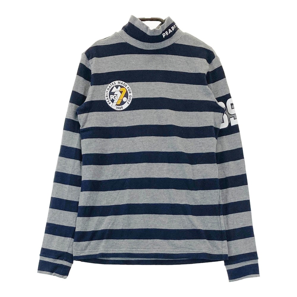 PEARLY GATES パーリーゲイツ ハイネック 長袖Tシャツ ボーダー柄 グレー系 0 【中古】ゴルフウェア レディース