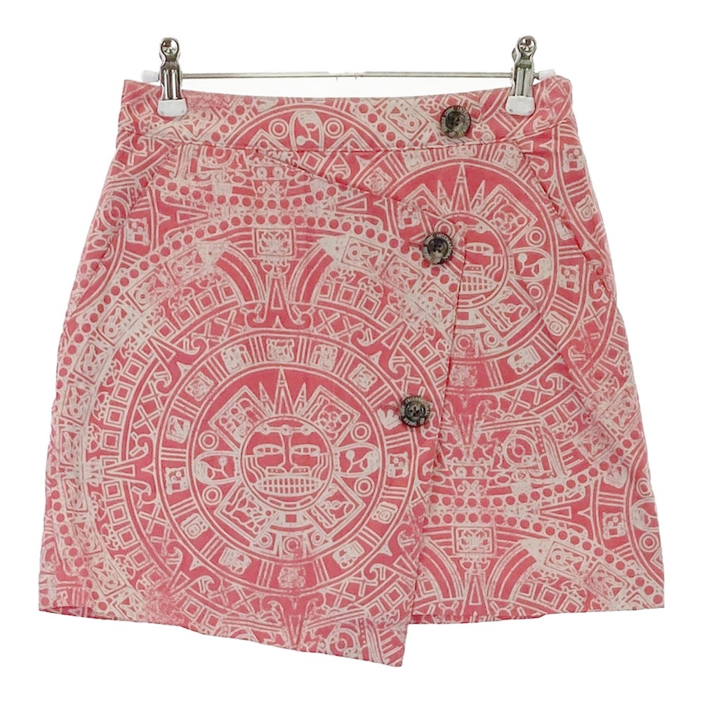 ZOY ゾーイ リネン混 スカート 総柄 レッド系 S 【中古】ゴルフウェア レディース