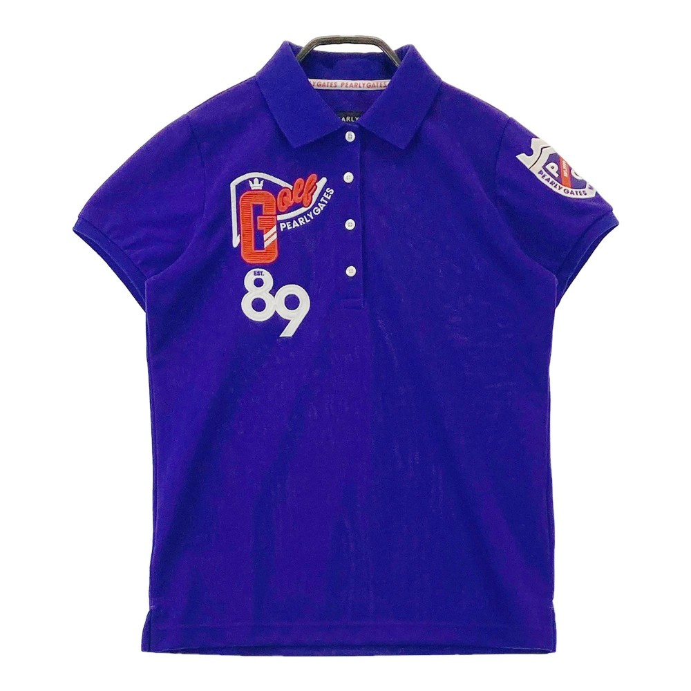 PEARLY GATES パーリーゲイツ 半袖ポロシャツ ワッペン パープル系 0 【中古】ゴルフウェア レディース