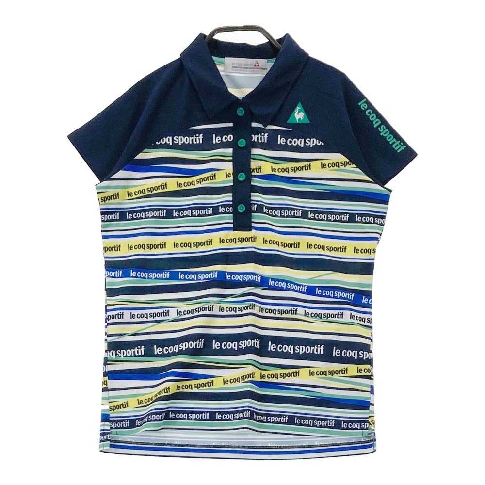 LE COQ GOLF ルコックゴルフ ; 半袖ポロシャツ ロゴ×ボーダー柄 ネイビー系 M 【中古】ゴルフウェア レディース