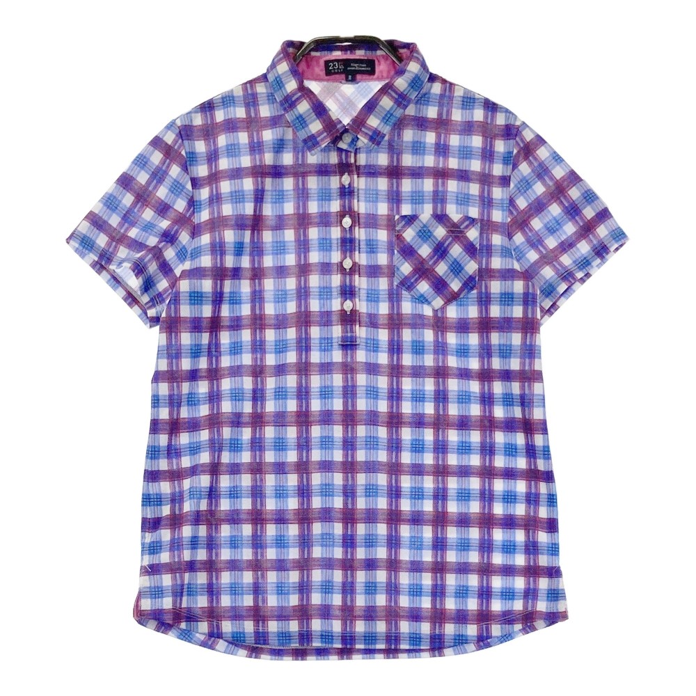 23区GOLF ニジュウサンクゴルフ 半袖ポロシャツ チェック柄 ネイビー系 2 【中古】ゴルフウェア レディース