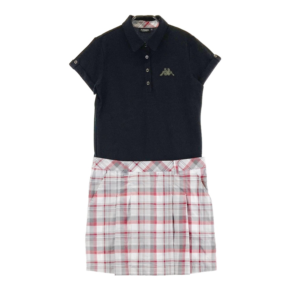 KAPPA GOLF カッパゴルフ 半袖ワンピース チェック柄 ブラック系 L 【中古】ゴルフウェア レディース