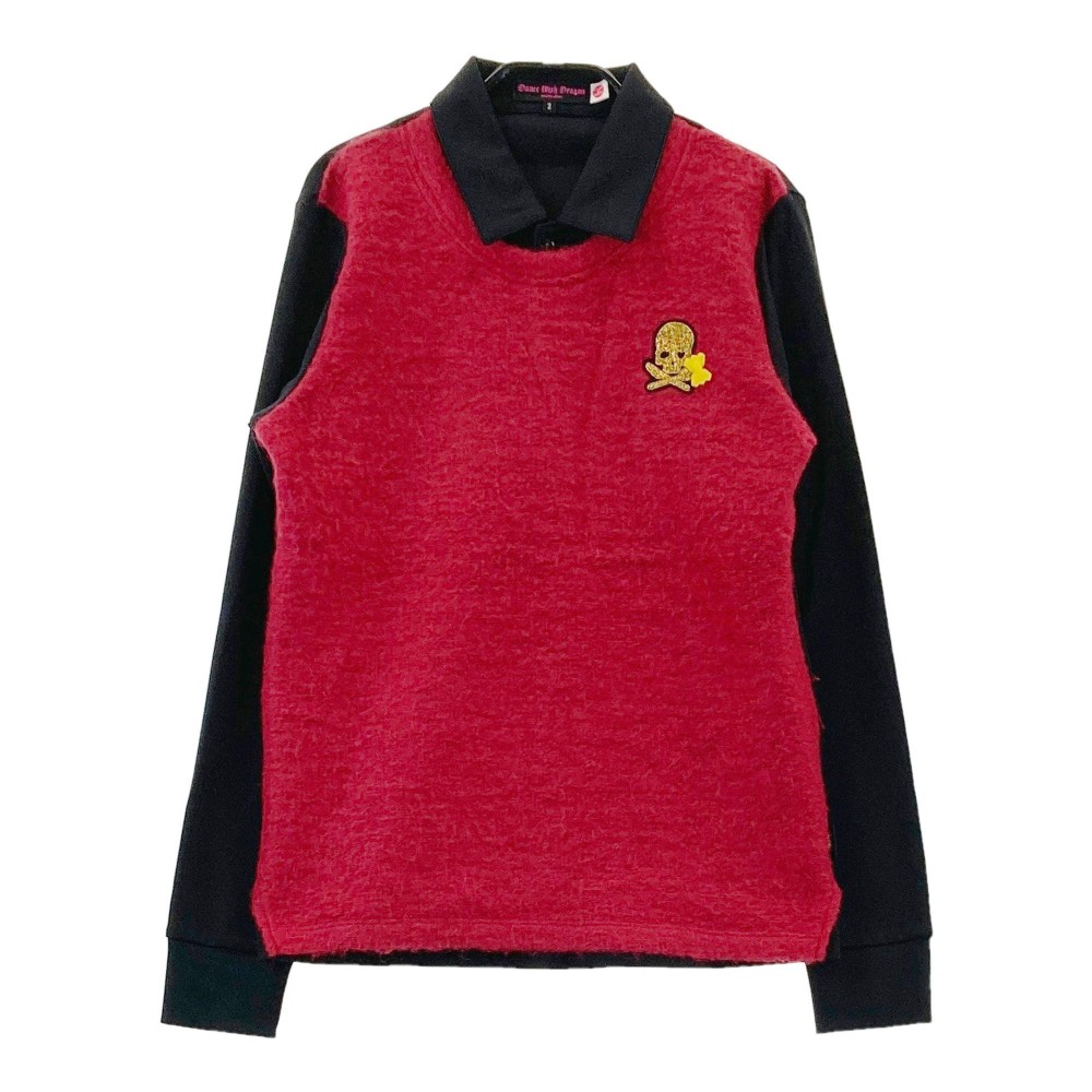DANCE WITH DRAGON ダンスウィズドラゴン レイヤード風長袖ポロシャツ スカル レッド系 2 【中古】ゴルフウェア レディース