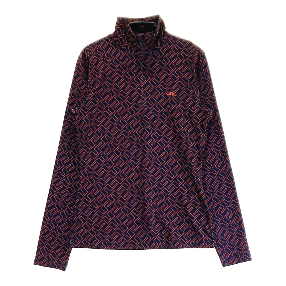 J.LINDEBERG ジェイリンドバーグ 裏起毛 ハーフジップ 長袖Tシャツ ロゴ 総柄 ネイビー系 XS 【中古】ゴルフウェア レディース