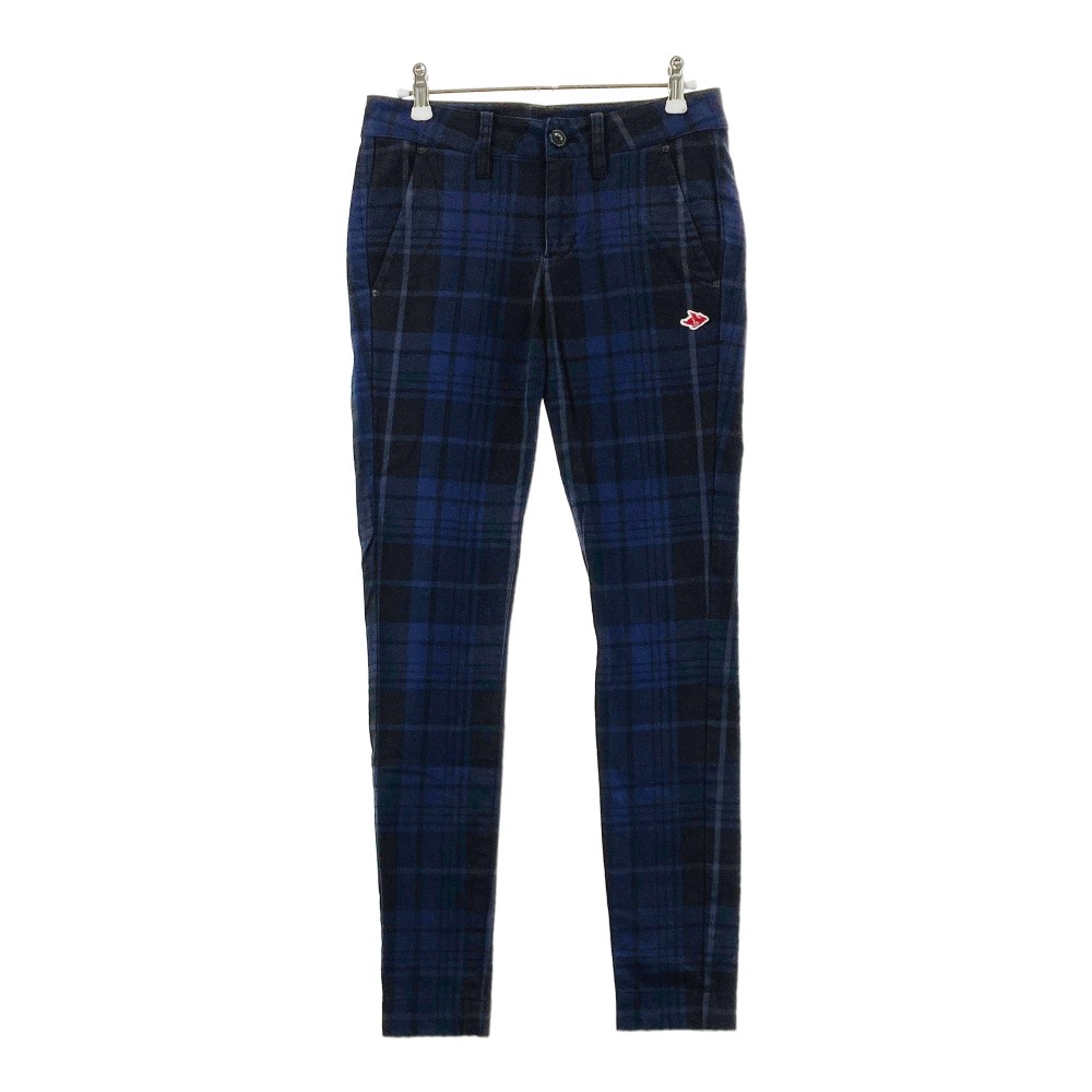 PEARLY GATES パーリーゲイツ ストレッチパンツ チェック柄 ネイビー系 0 【中古】ゴルフウェア レディース