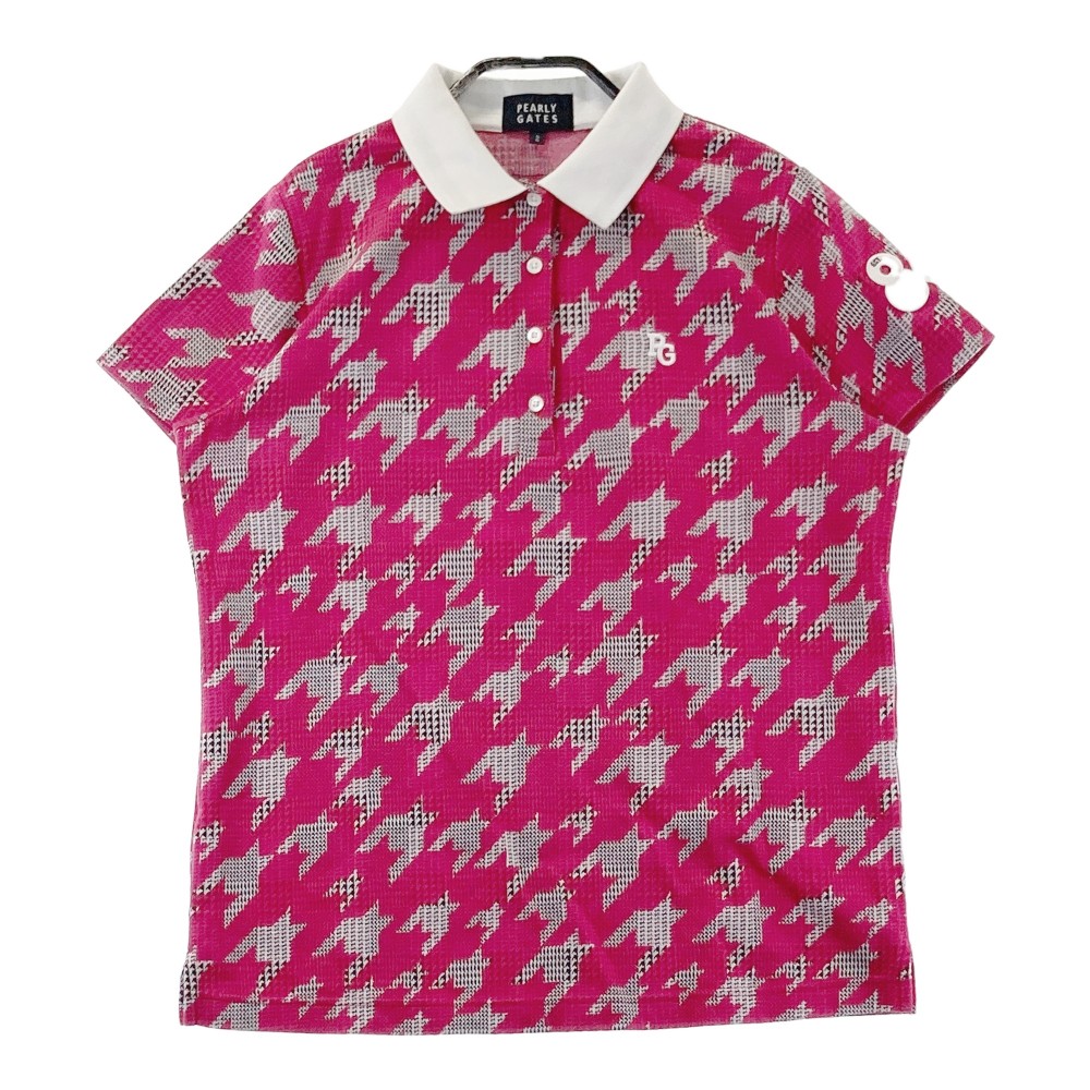 PEARLY GATES パーリーゲイツ 半袖ポロシャツ 襟プリント 総柄 ピンク系 2 【中古】ゴルフウェア レディース