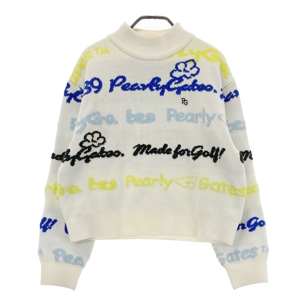 PEARLY GATES パーリーゲイツ 2025年青写真 ハイネック 編み物スウェーター ロゴタイプ 総柄 白いこと系 1 【中古】ゴルフお召しもの レディース