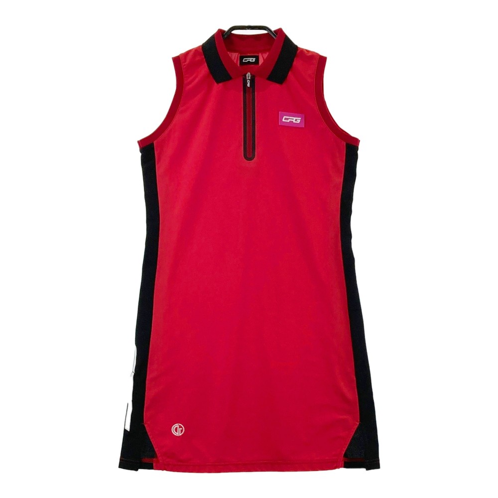 CPG GOLF シーピージーゴルフ ハーフジップ ノースリーブワンピース レッド系 M 【中古】ゴルフウェア レディース