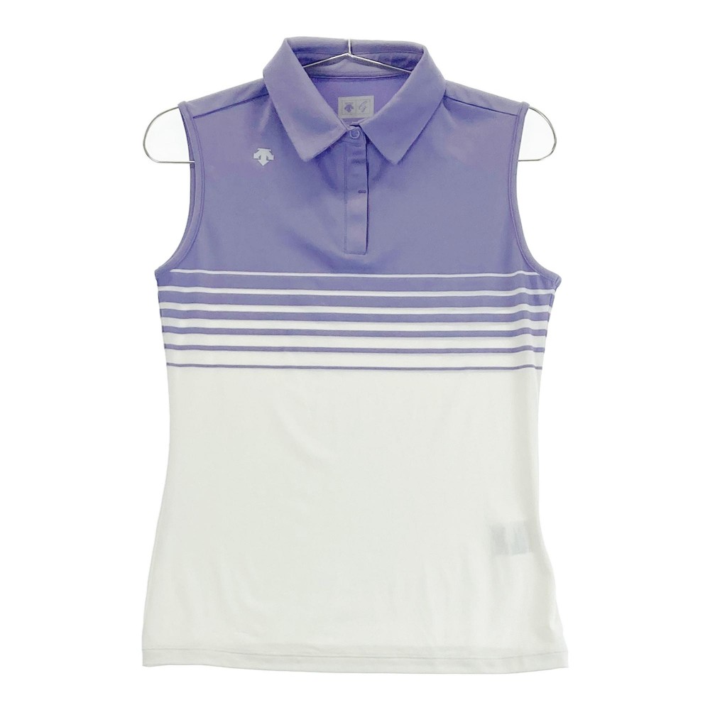 DESCENTE GOLF デサントゴルフ ノースリーブ ポロシャツ ボーダー柄 パープル系 M 【中古】ゴルフウェア レディース