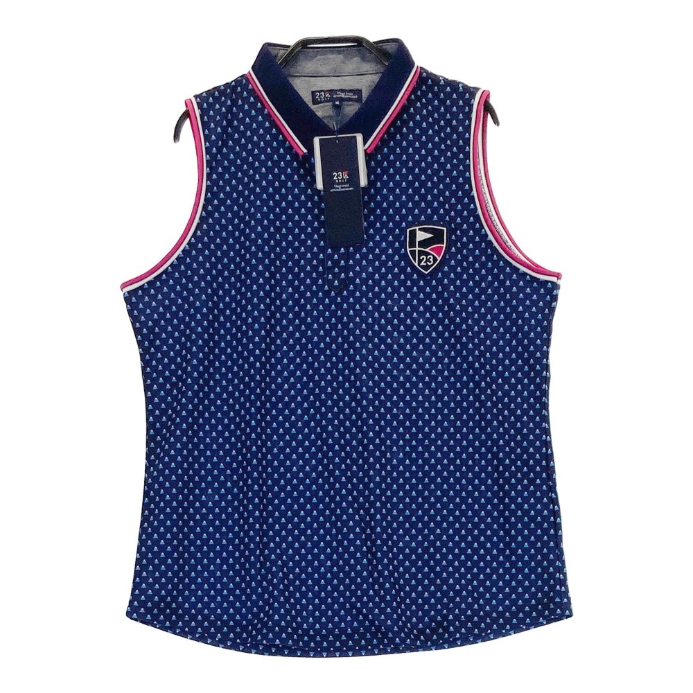 23区GOLF ニジュウサンクゴルフ ノースリーブポロシャツ 総柄 ネイビー系 3 【中古】ゴルフウェア レディース
