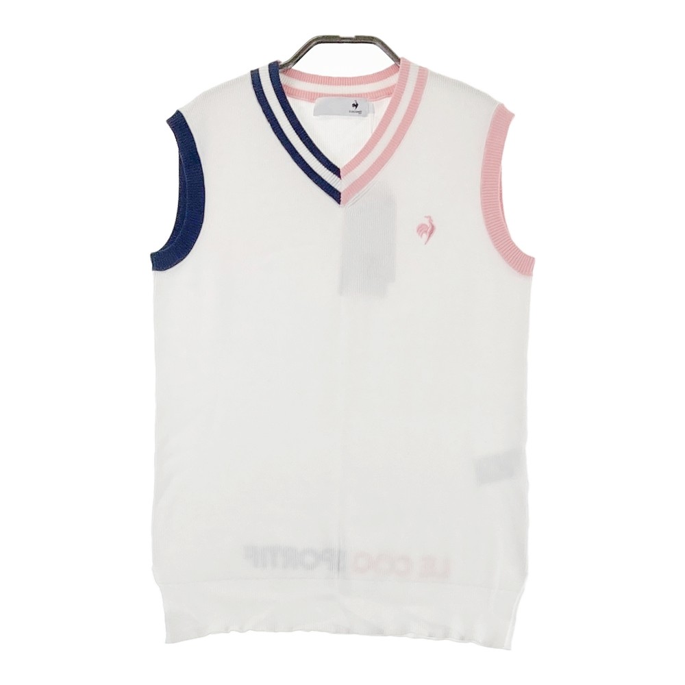 LE COQ GOLF ルコックゴルフ Vネックニットベスト ホワイト系 S 【中古】ゴルフウェア レディース