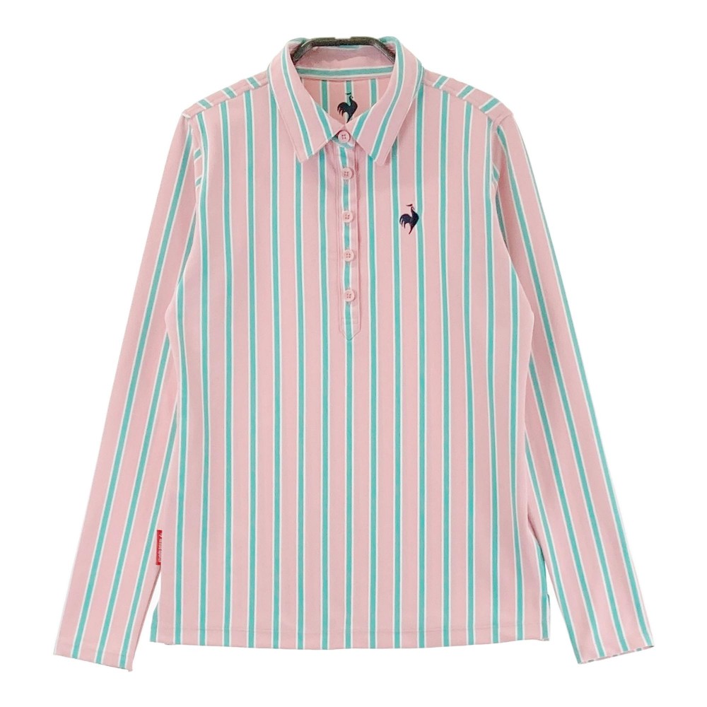 LE COQ GOLF ルコックゴルフ 長袖ポロシャツ ストライプ柄 ピンク系 S 【中古】ゴルフウェア レディース