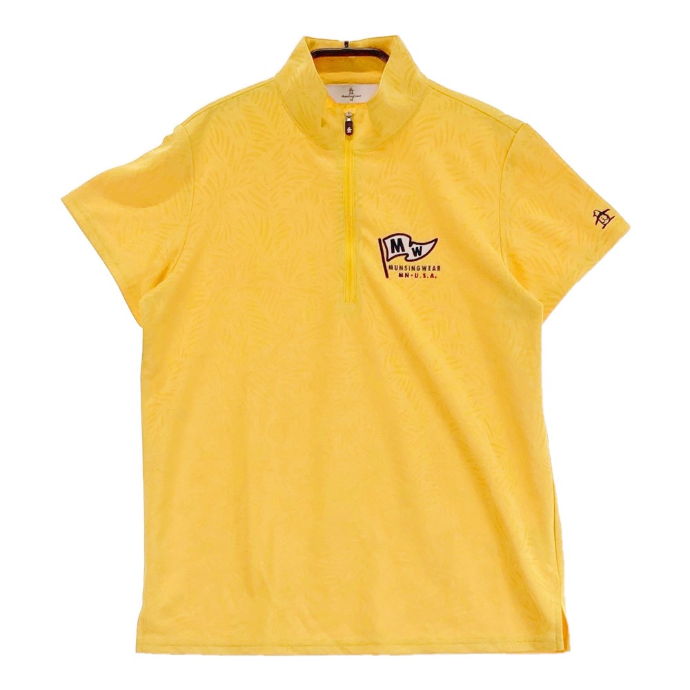 MUNSING WEAR マンシングウェア ハーフジップ　半袖Tシャツ 総柄 イエロー系 M 【中古】ゴルフウェア レディース