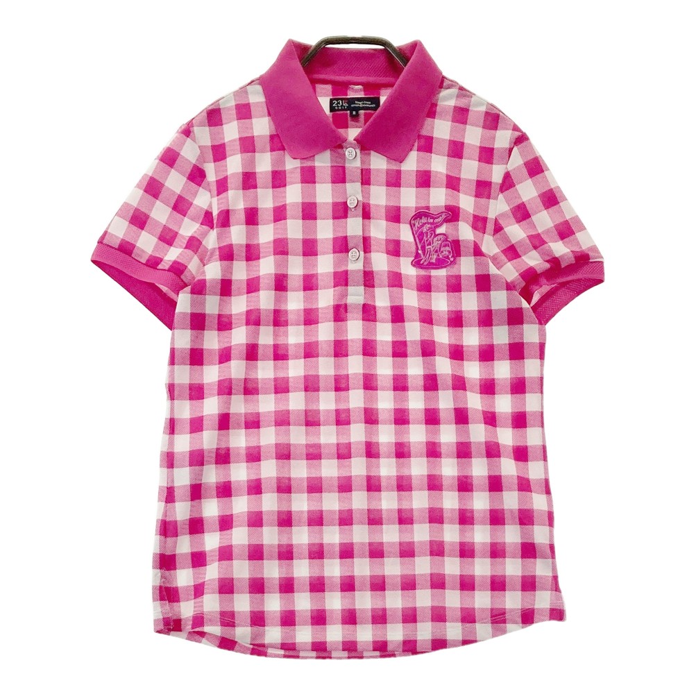 23区GOLF ニジュウサンクゴルフ 半袖ポロシャツ チェック柄 ピンク系 2 【中古】ゴルフウェア レディース