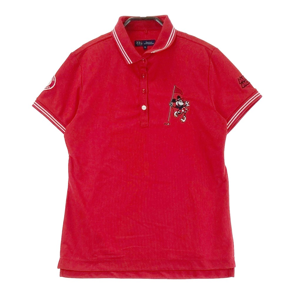 23区GOLF ニジュウサンクゴルフ ×Disney 半袖ポロシャツ レッド系 2 【中古】ゴルフウェア レディース