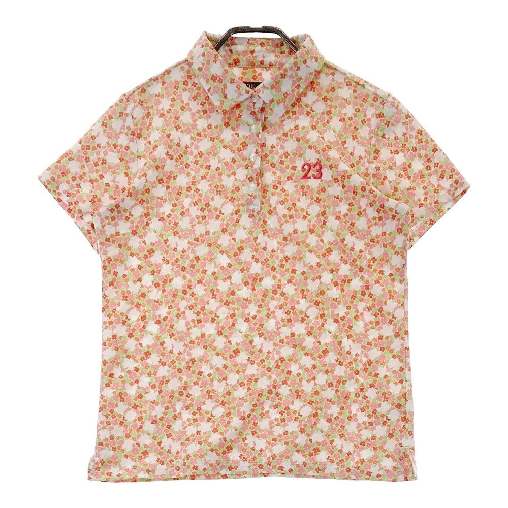 23区GOLF ニジュウサンクゴルフ 半袖 ポロシャツ 花柄 オレンジ系 2 【中古】ゴルフウェア レディース