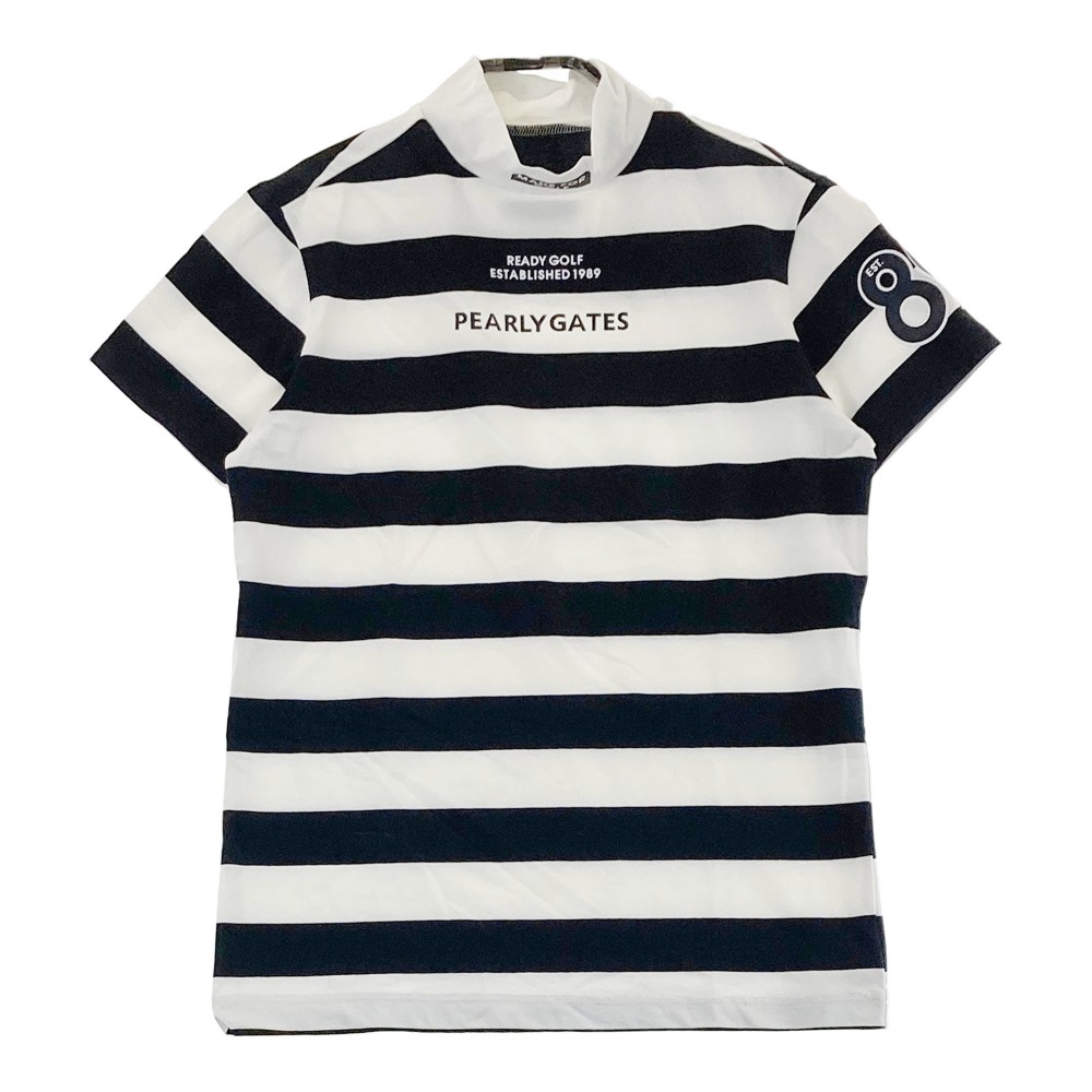 サイズ：1 PEARLY GATES パーリーゲイツ  ハイネック半袖Tシャツ ボーダー柄 グレー系 [240101442879] ゴルフウェア レディース ストスト サイズ：1 PEARLY GATES パーリーゲイツ ハイネック半袖Tシャツ