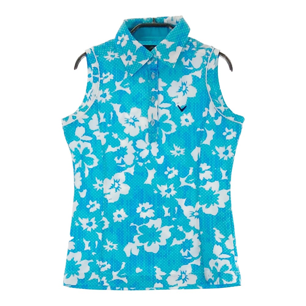 CALLAWAY キャロウェイ ; ノースリーブポロシャツ 花柄総柄 ブルー系 S 【中古】ゴルフウェア レディース