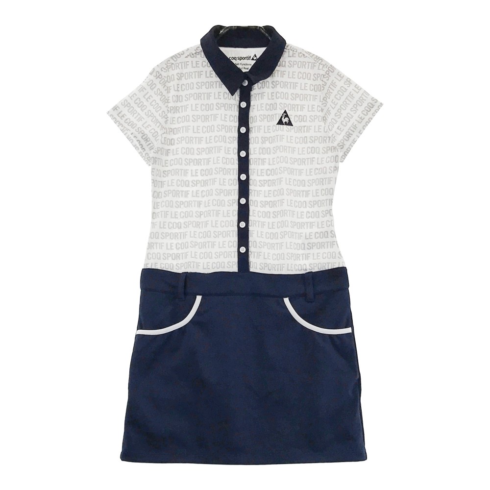 LE COQ GOLF ルコックゴルフ 半袖 ワンピース 総柄 ホワイト系 S 【中古】ゴルフウェア レディース
