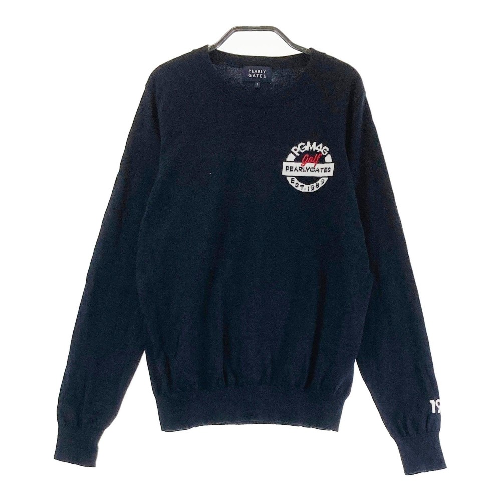 パーリーゲイツ☆レディース☆クルーネックニット☆サイズ1 パーリーゲイツ PG 総ロゴメッシュ切替クルーネックニット