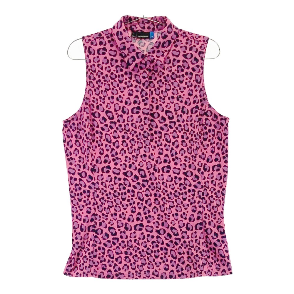 J.LINDEBERG ジェイリンドバーグ ノースリーブポロシャツ レオパード ピンク系 L 【中古】ゴルフウェア レディース