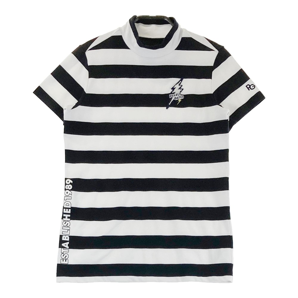 PEARLY GATES パーリーゲイツ ハイネック 半袖Tシャツ 感電ニコちゃん ボーダー柄 ホワイト系 0 【中古】ゴルフウェア レディース 5,214円