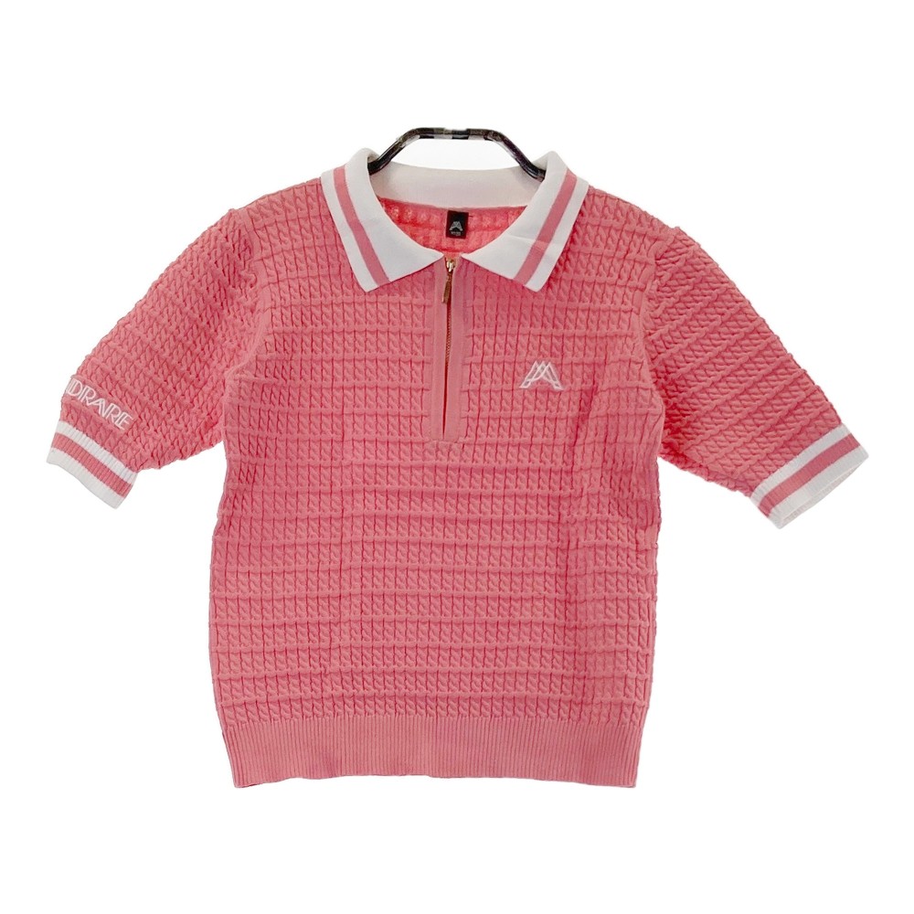 ACEANDRARE エースアンドレア ハーフジップ 半袖 ニットポロシャツ ピンク系 FREE 【中古】ゴルフウェア レディース