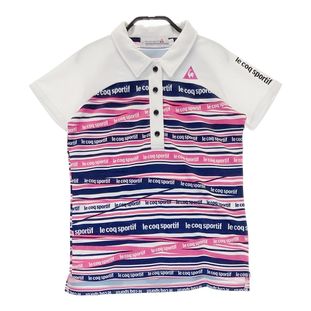 LE COQ GOLF ルコックゴルフ 半袖 ポロシャツ 総柄 ホワイト系 S 【中古】ゴルフウェア レディース