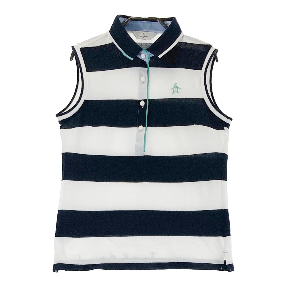 MUNSING WEAR マンシングウェア ノースリーブ ポロシャツ ボーダー柄 ネイビー系 M 【中古】ゴルフウェア レディース