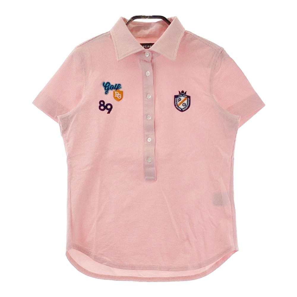 PEARLY GATES パーリーゲイツ シアサッカー 半袖ポロシャツ ストライプ柄 オレンジ系 0 【中古】ゴルフウェア レディース