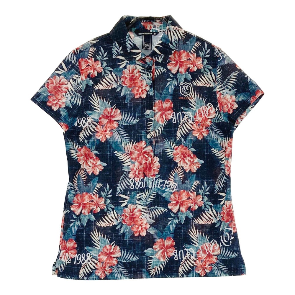 ZOY ゾーイ 半袖ポロシャツ 総柄 ネイビー系 38 【中古】ゴルフウェア レディース