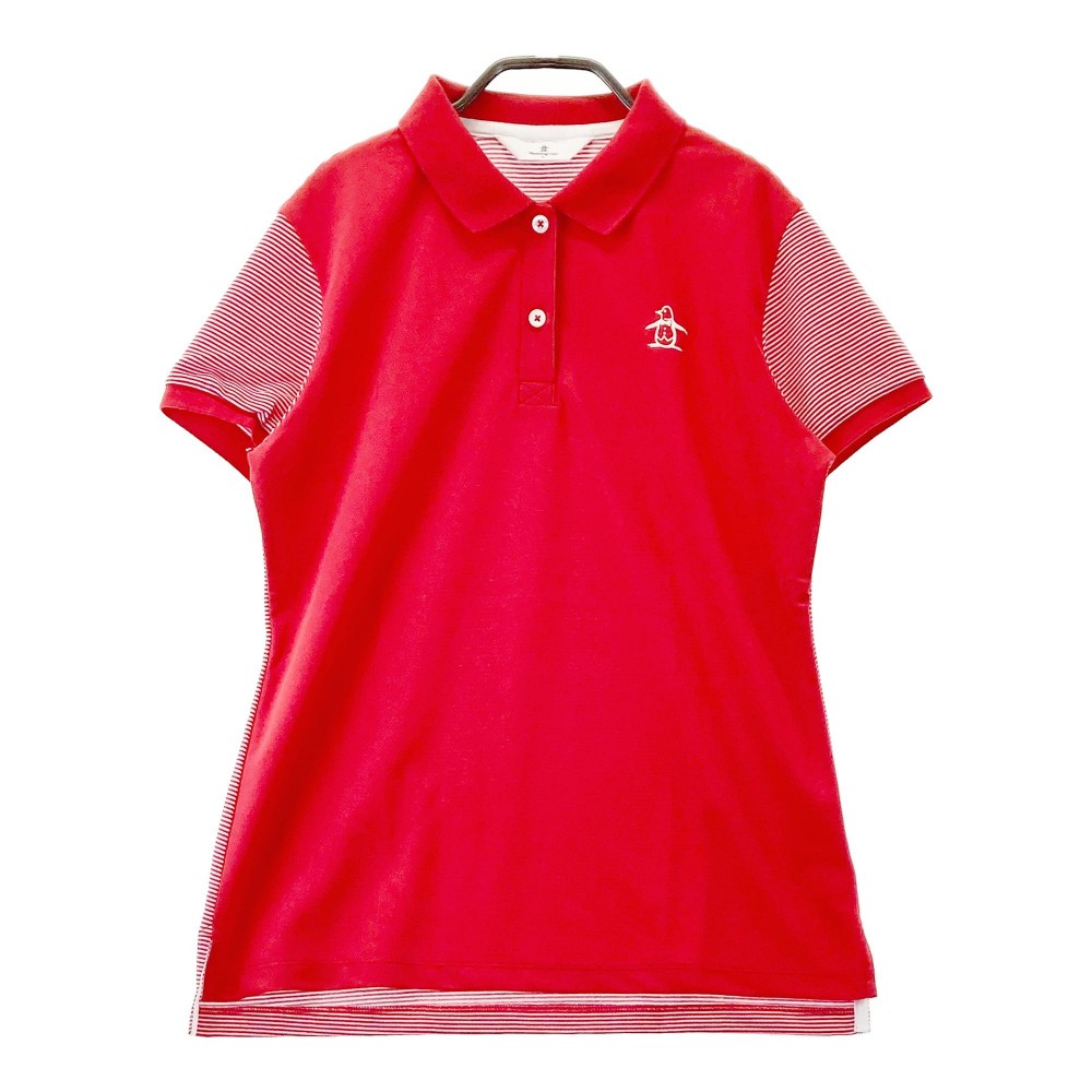 MUNSING WEAR マンシングウェア 柄切替 半袖ポロシャツ ボーダー柄 レッド系 L 【中古】ゴルフウェア レディース