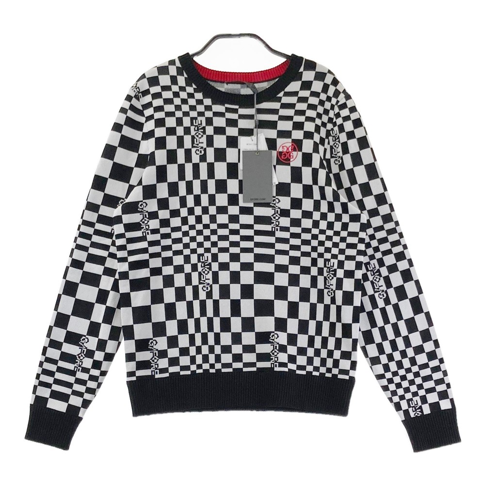 G/FORE ジーフォア  長袖クルーネックニット チェッカー柄 黒いこと系 38 【中古】ゴルフ御召しもの レディース