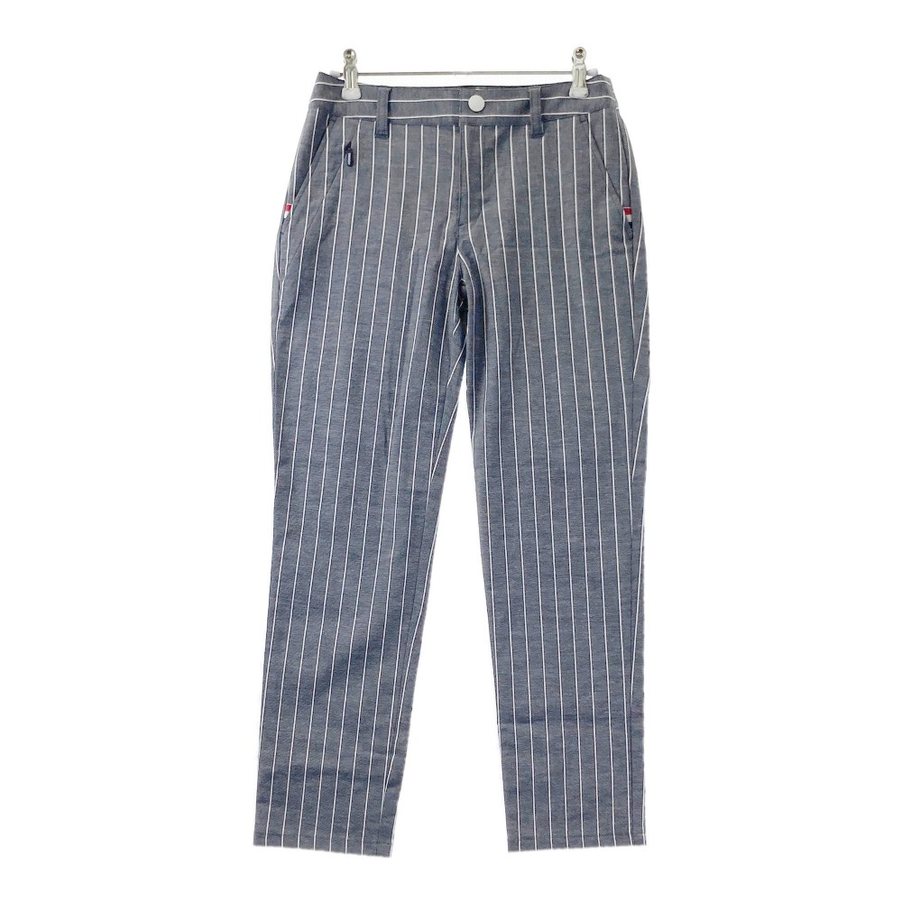 23区GOLF ニジュウサンクゴルフ 麻混 アンクルパンツ ストライプ柄 ネイビー系 58 【中古】ゴルフウェア レディース