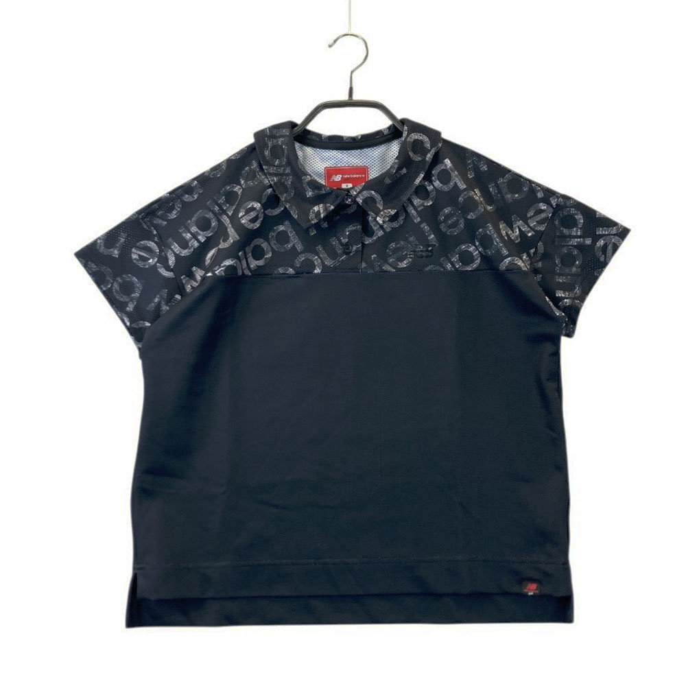NEW BALANCE GOLF ニューバランス 半袖ポロシャツ メッシュ ロゴ総柄 ブラック系 0 【中古】ゴルフウェア レディース