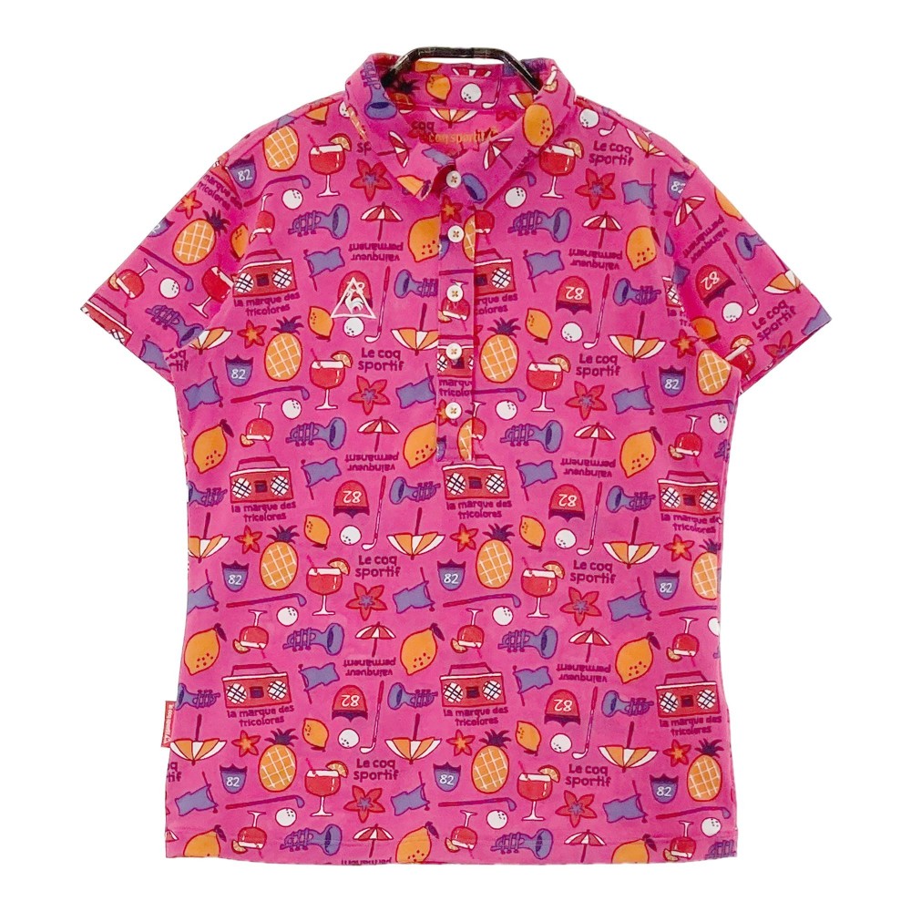 LE COQ GOLF ルコックゴルフ 半袖ポロシャツ 総柄 ピンク系 M 【中古】ゴルフウェア レディース