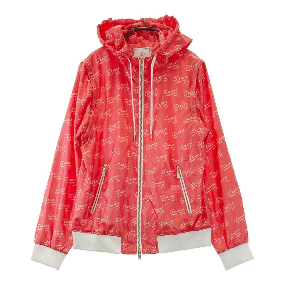 JUN&ROPE ジュン アンド ロペ フード付 2WAY ジップジャケット 総柄 レッド系 M 【中古】ゴルフウェア レディース