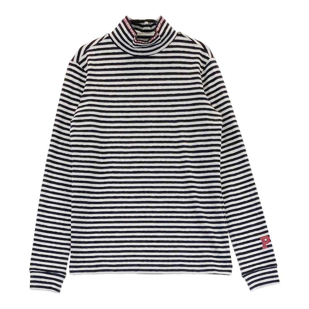 PEARLY GATES パーリーゲイツ ハイネック 長袖Tシャツ ボーダー柄 ホワイト系 0 【中古】ゴルフウェア レディース