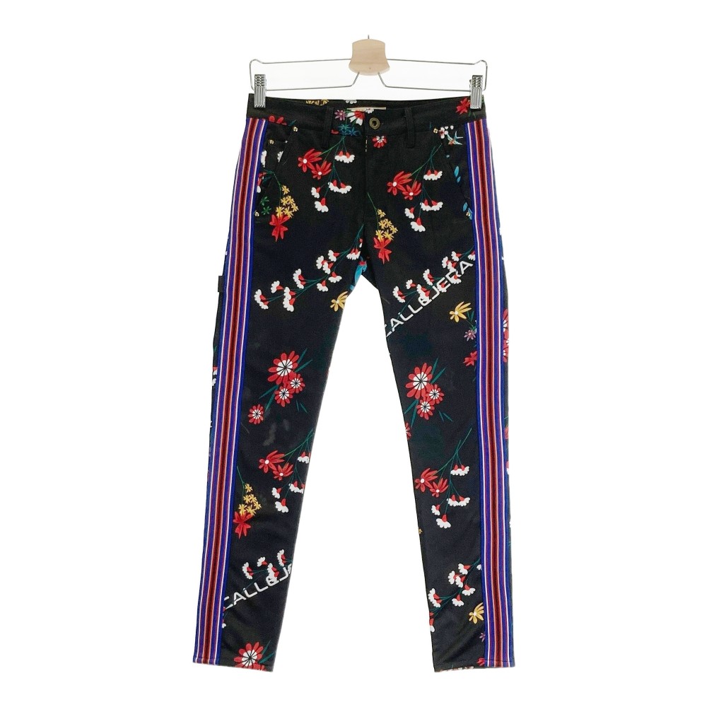 CALLEJERA カジェヘラ パンツ 花柄 ブラック系 0 【中古】ゴルフウェア レディース