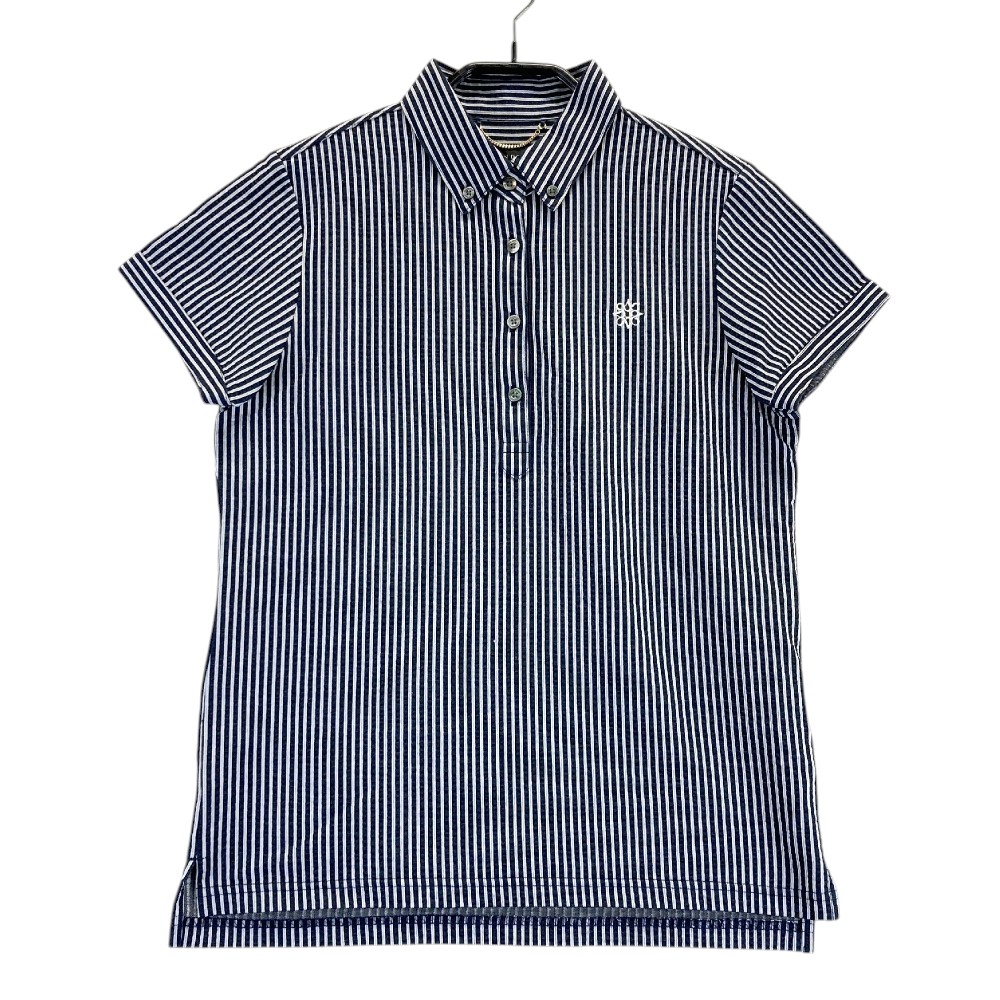ST ANDREWS セントアンドリュース シアサッカー 半袖ポロシャツ ボタンダウン ストライプ柄 ネイビー系 S 【中古】ゴルフウェア レディース