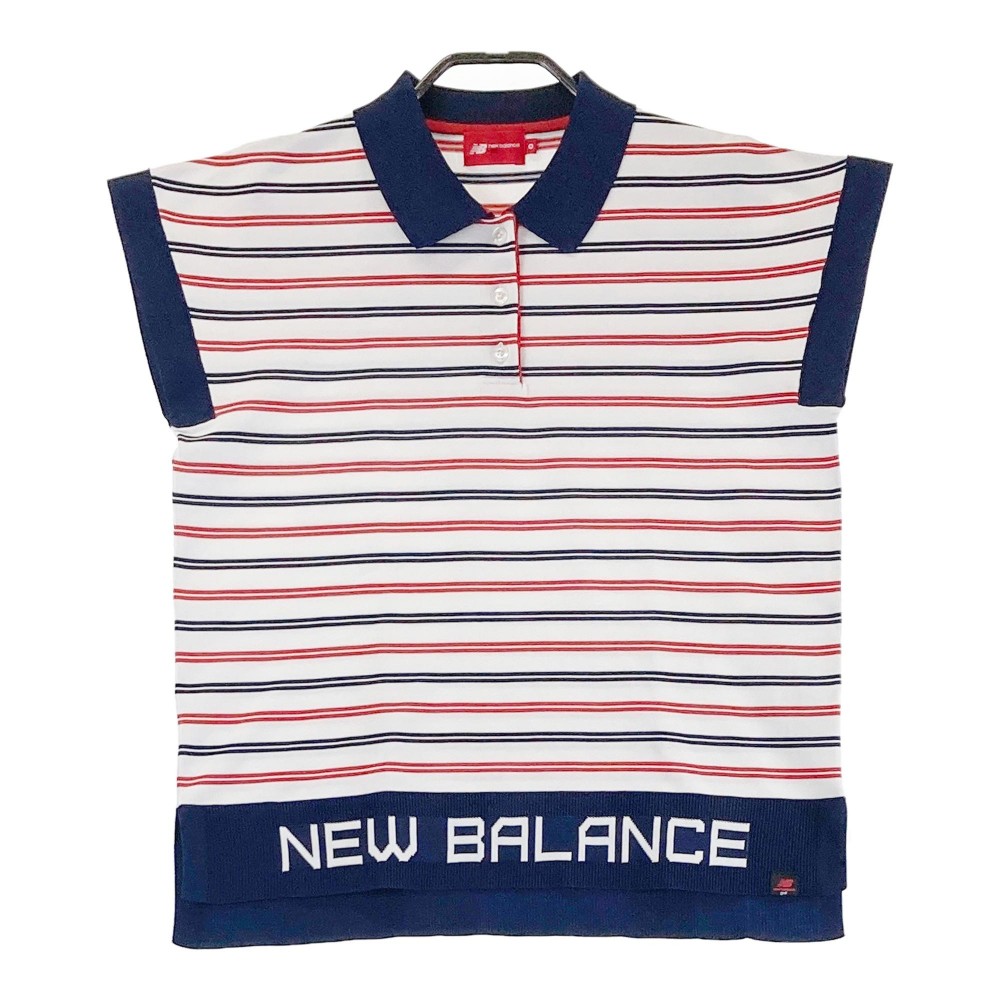 NEW BALANCE GOLF ニューバランス 半袖ポロシャツ ボーダー ホワイト系 0 【中古】ゴルフウェア レディース