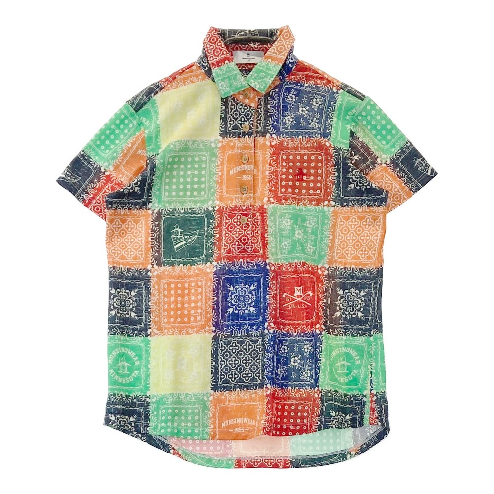 MUNSING WEAR マンシングウェア ×reyn spooner 半袖ポロシャツ ロゴ刺繍 総柄 オレンジ系 M 【中古】ゴルフウェア レディース