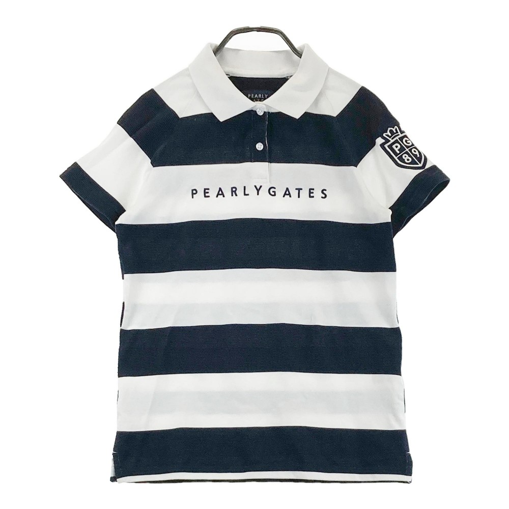 PEARLY GATES パーリーゲイツ 半袖ポロシャツ ボーダー柄 ホワイト系 0 【中古】ゴルフウェア レディース